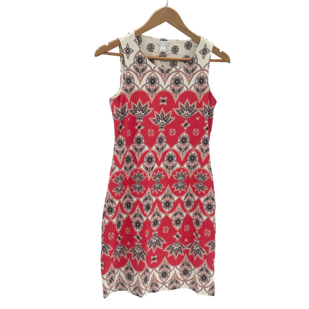 Charter Club Dress Shift Sleeveless Damask Pink White Preppy Party Women Size XS